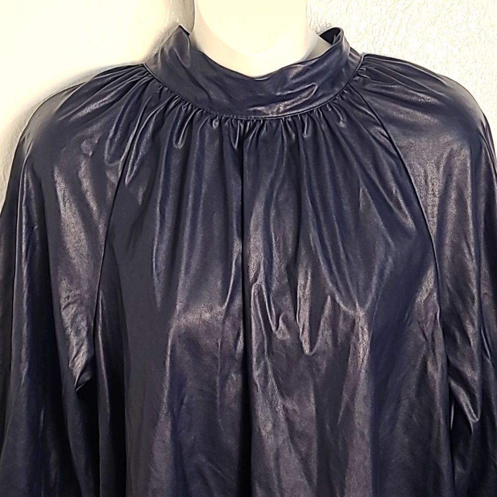 Rachel Comey Faux Leather Navy Blue Top, Buttondown in Back w/Tie, Sz Medium,NWT - Picture 5 of 13